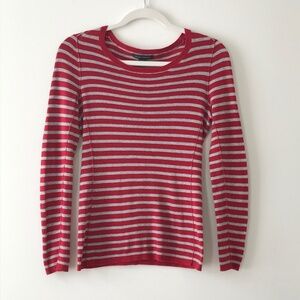 Banana Republic 100% Cotton Red Gray Striped Crewneck Sweater